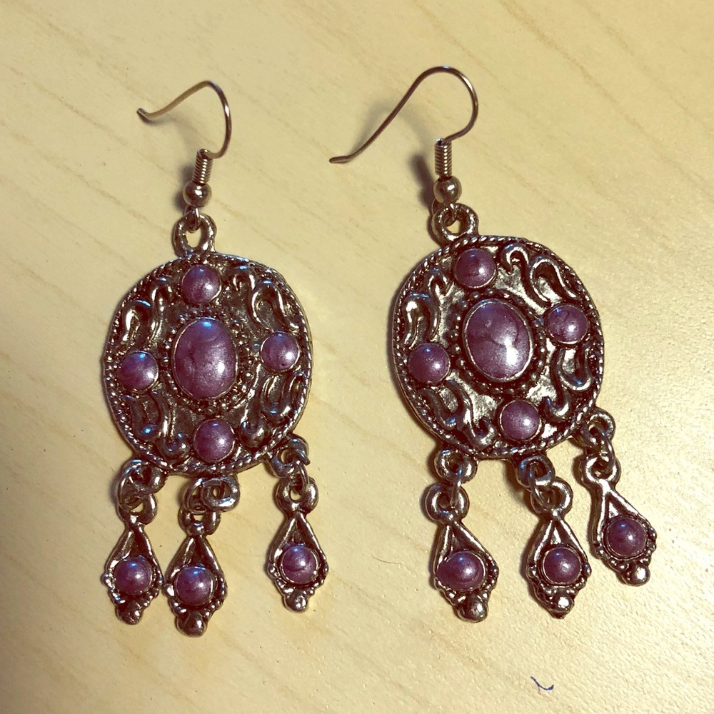 Purple and Silver Indian Style Earrings